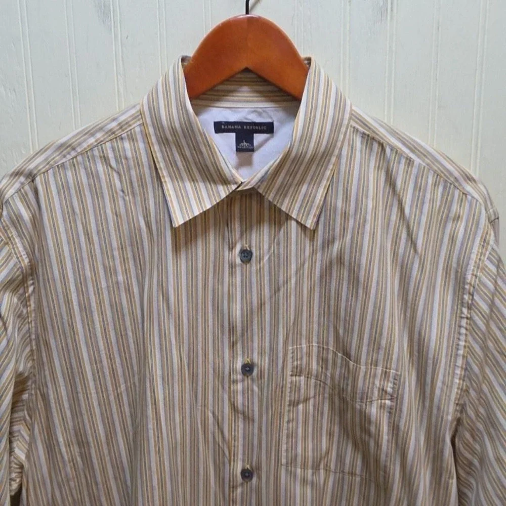 Banana Republic Shirt Mens Large Beige Stripe Long Sleeve Button Up Casual